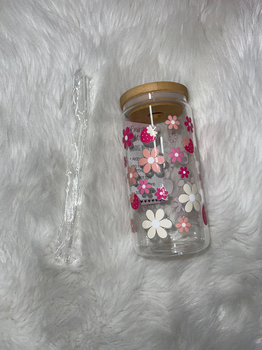 Strawberry Flower Glass Cup