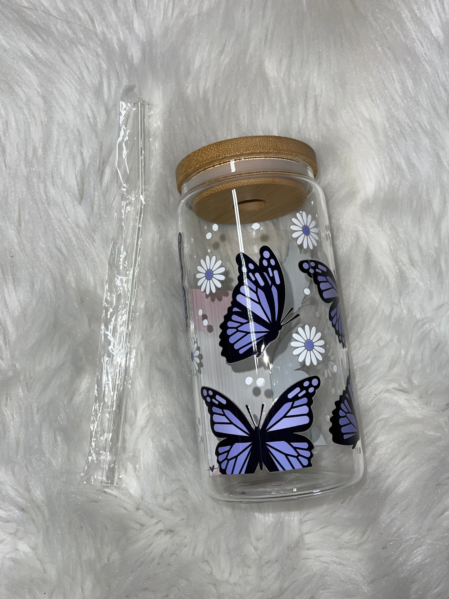 Purple Butterflies Glass Cup