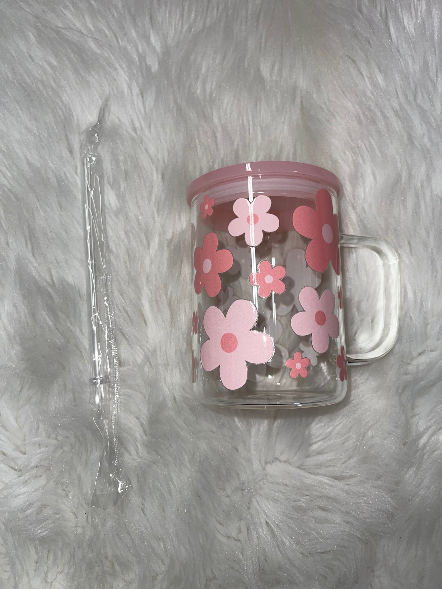 Pink Flowers Glass Mug