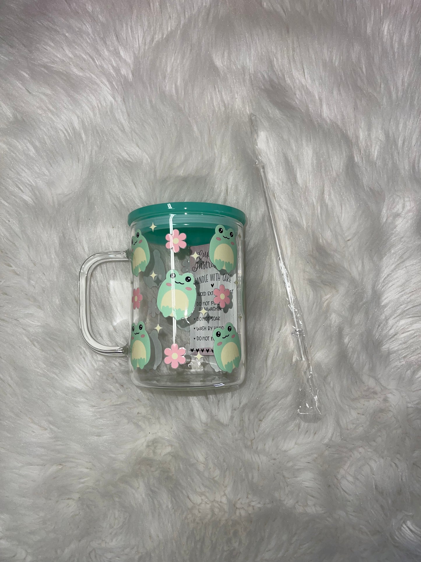 Frog with Flowers Glass Mug