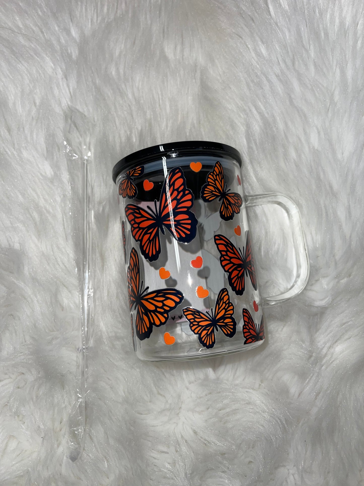 Orange Butterflies Glass Mug