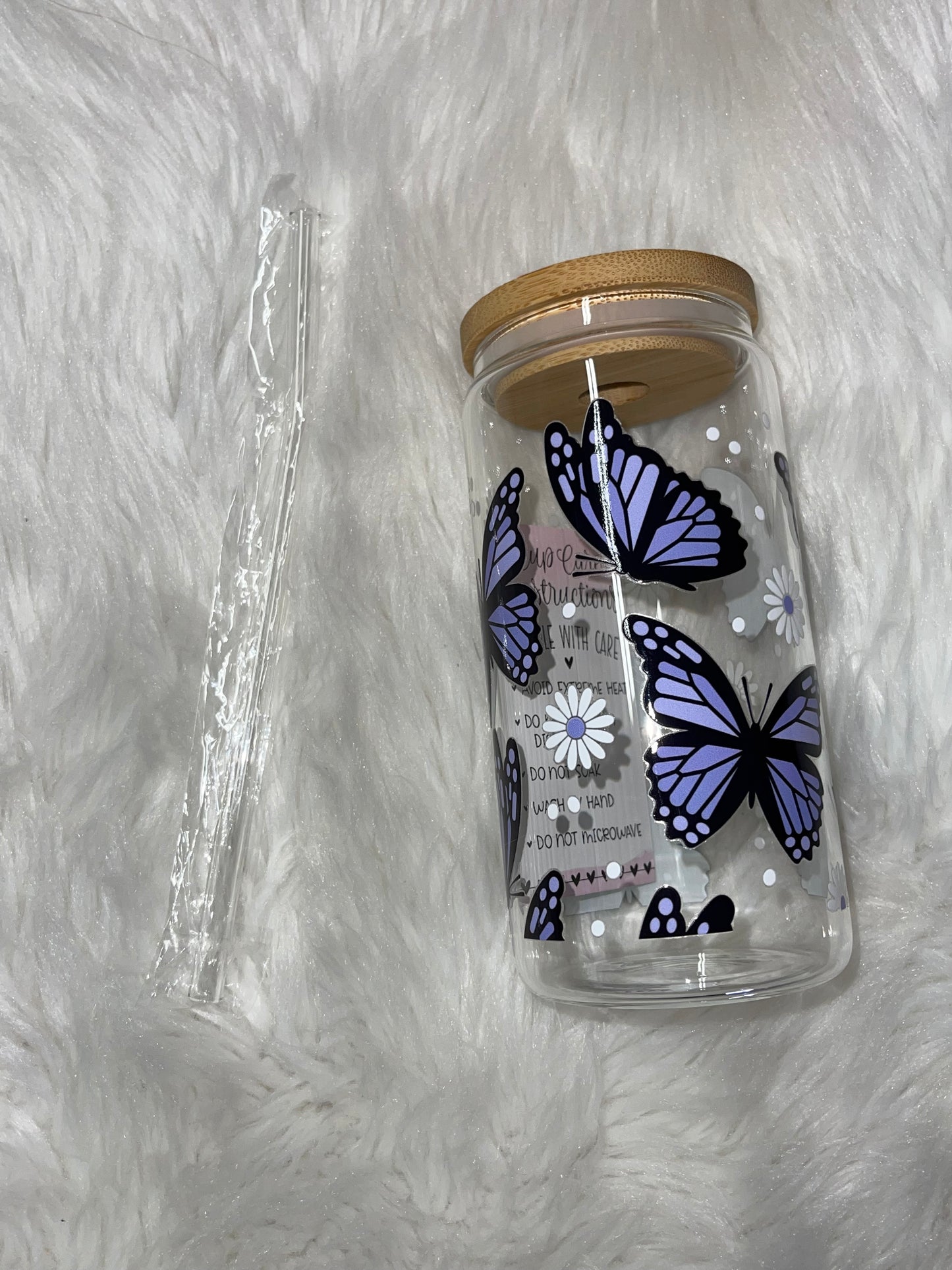 Purple Butterflies Glass Cup