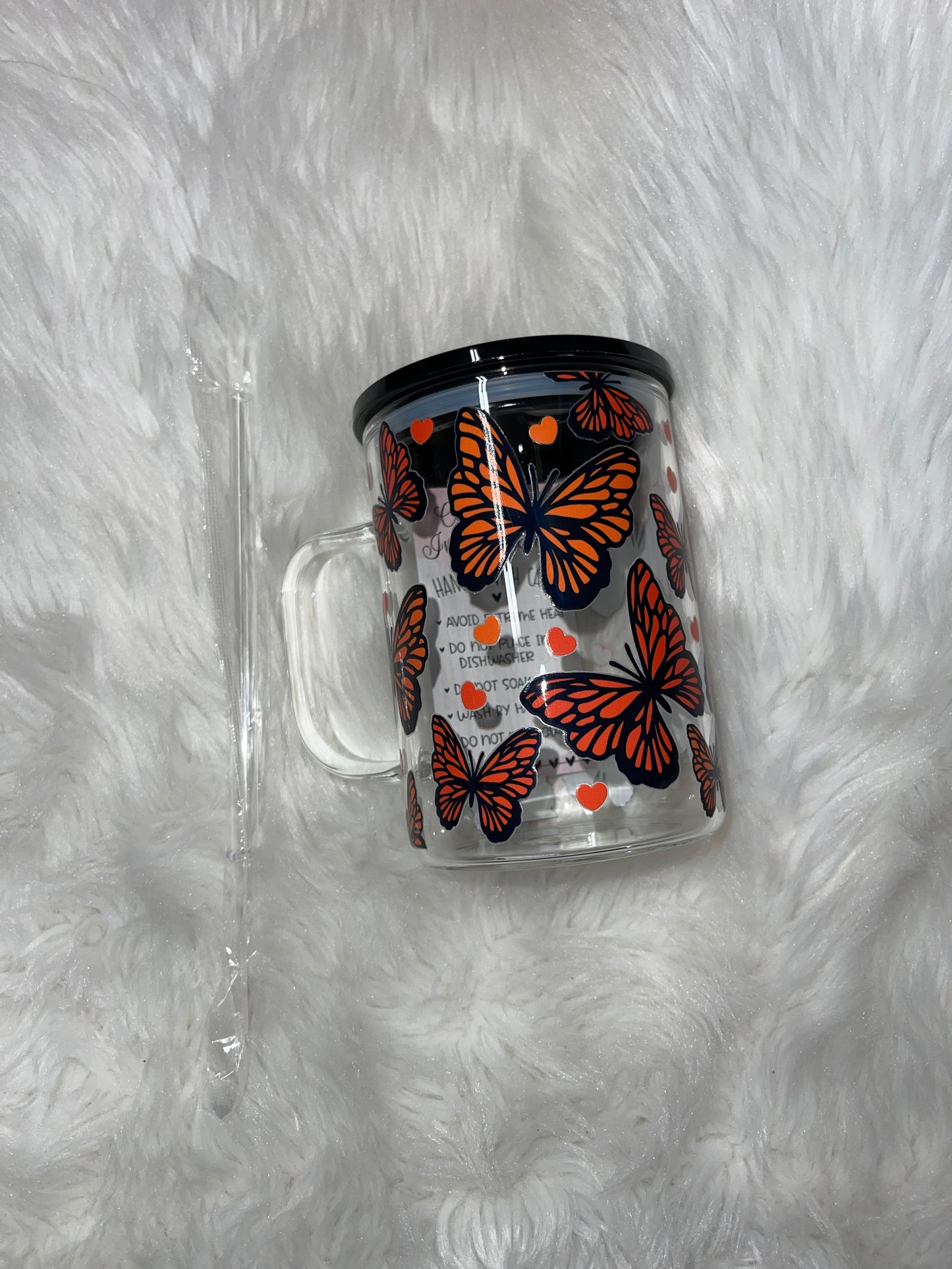 Orange Butterflies Glass Mug