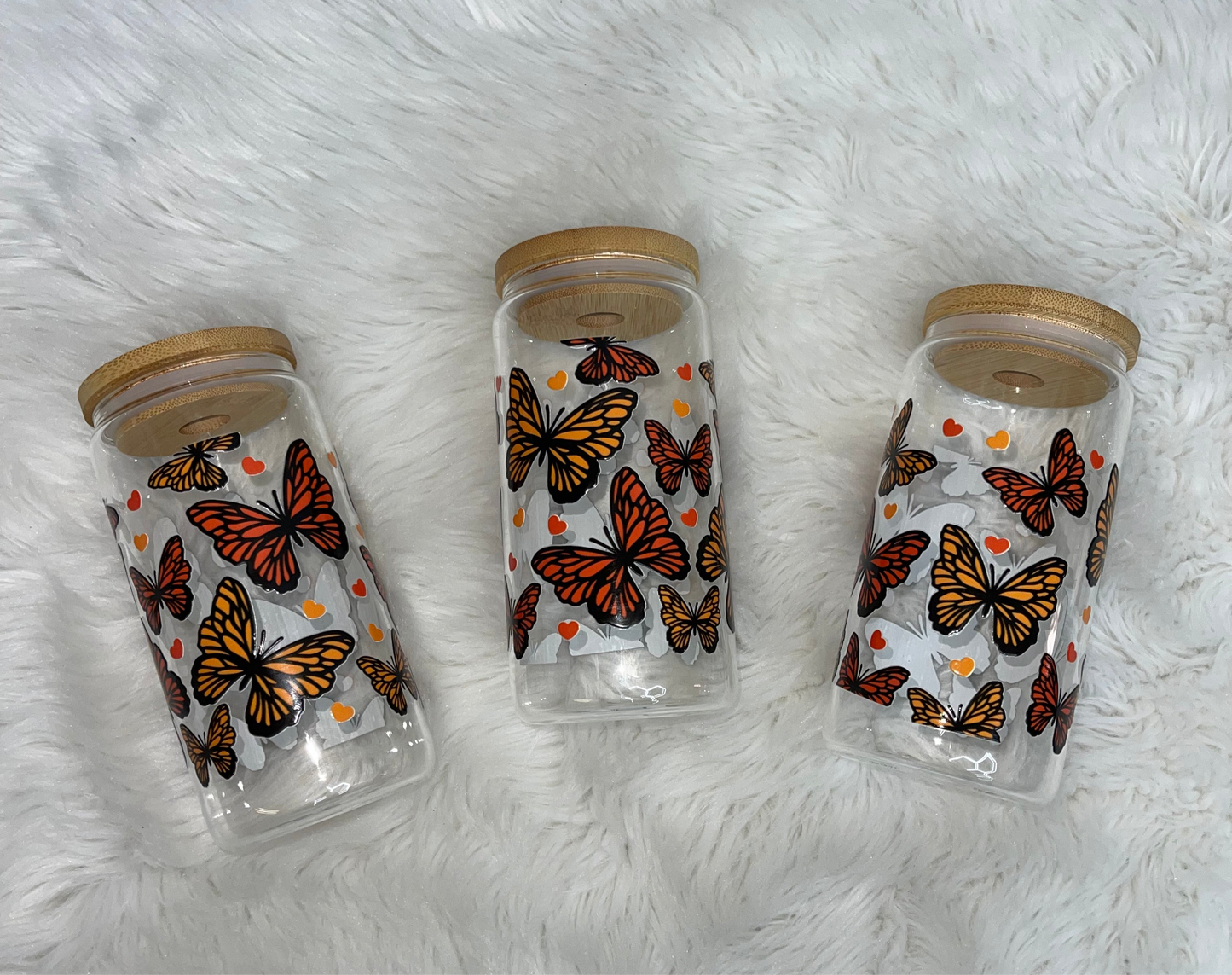 Orange Butterflies Glass Cup