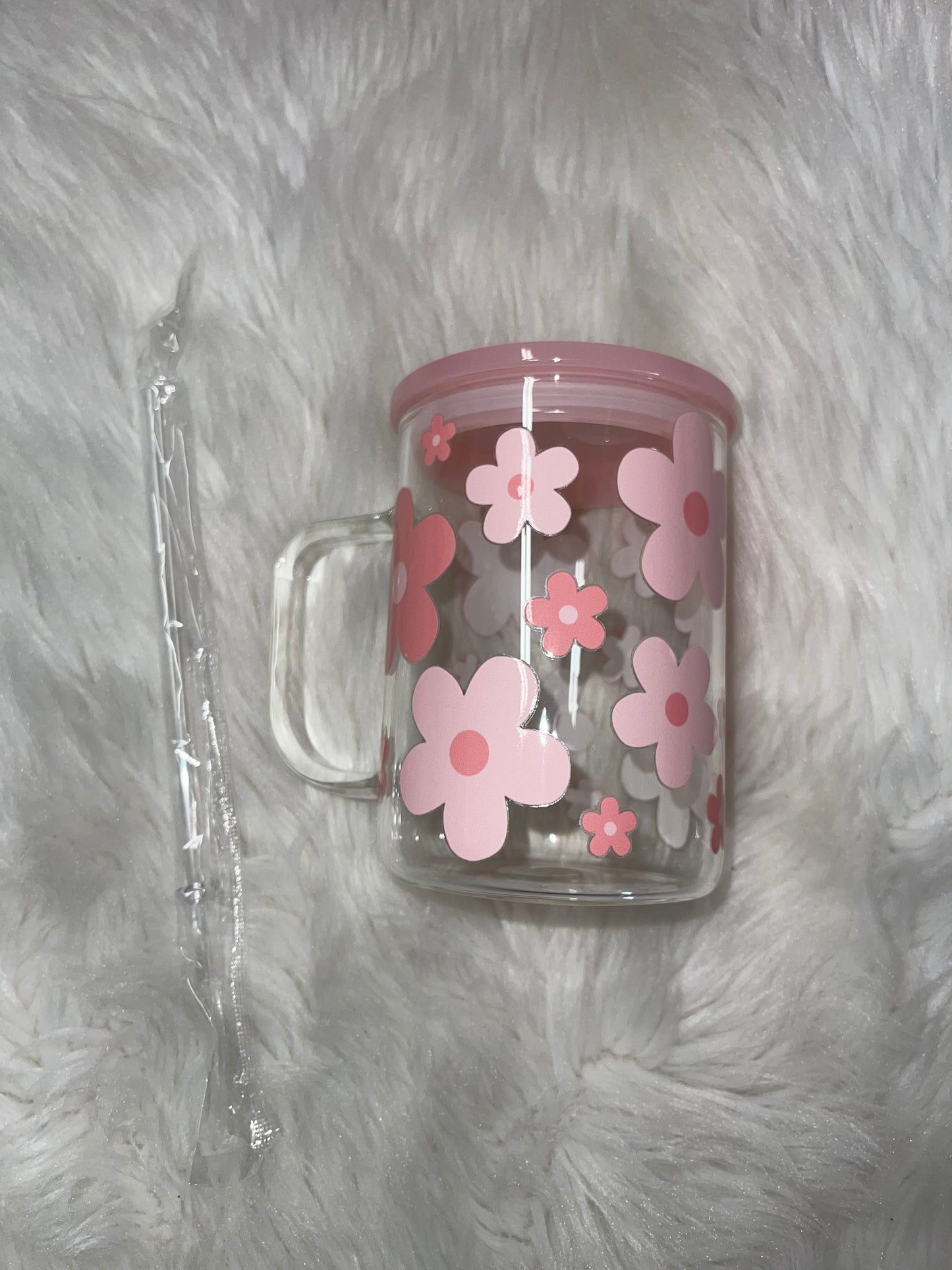 Pink Flowers Glass Mug