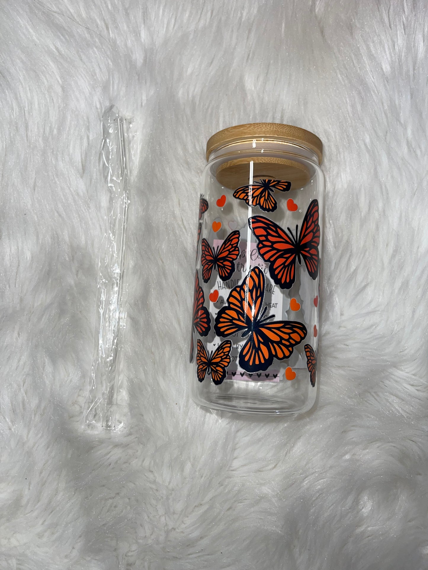 Orange Butterflies Glass Cup